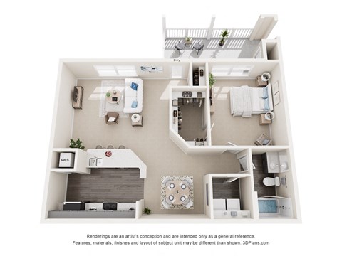 Floor plan for 1 bed, 1 bath, 944 sqft